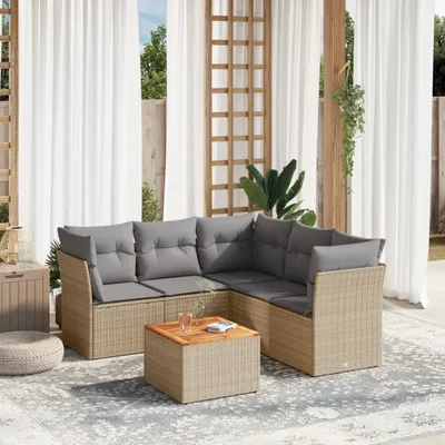 Produktbild von Design 6-tlg. Garten-Sofagarnitur mit Kissen Beige Poly Rattan, Gartenmöbel-Sets 2024 Neu