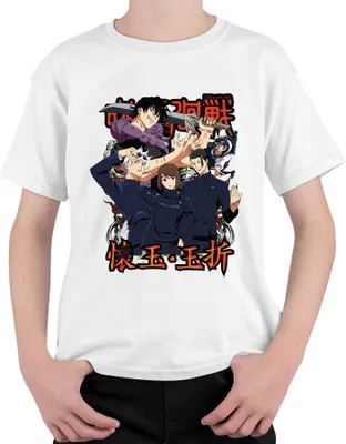Produktbild von Jujutsu Kaisen Anime Manga Fluchmagie Sukuna Gojo Yuji Geschenk Uni Kinder T-Shirt, Weiß, 152