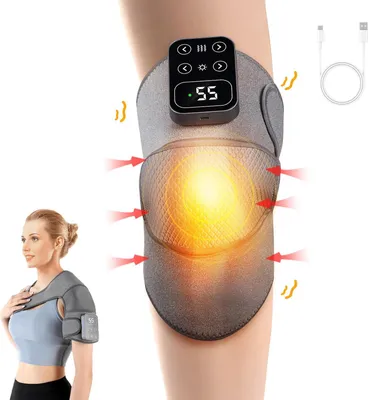 Produktbild von Beheizte Kniebandage - Knie-Massagegerät - Wärme & Vibration - 3-in-1 - Wiederaufladbar - Dunkelgrau