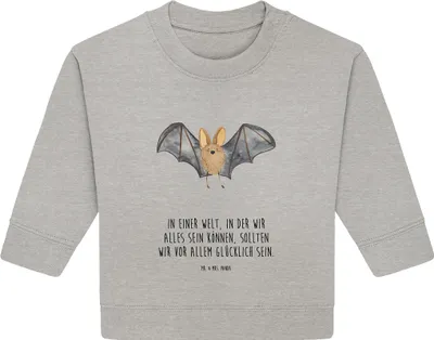 Produktbild von Mr. & Mrs. Panda Organic Baby Pullover Fledermaus Flügel 6. - 12. Monat - Heather Grey - Geschenk, Lustige Sprüche, Bullover