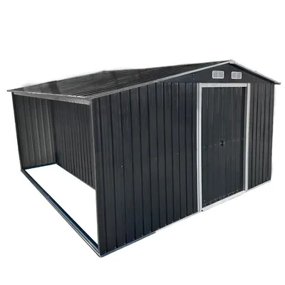 Produktbild von 4iQ Stabiler Stahl Geräteschuppen 324x313x149 cm – 10 m² Blechschuppen mit Holzschuppen