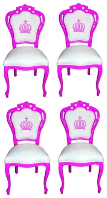 Produktbild von Pompöös by Casa Padrino Luxus Barock Esszimmerstühle Weiß / Magenta - Pompööse Barock Stühle designed by Harald Glööckler - 4 Esszimmerstühle - Barock Esszimmermöbel