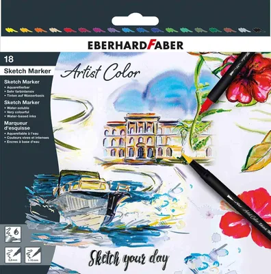 Produktbild von Eberhard Faber 558218 - Artist Color Sketch Marker Set mit 18 Farben, Fasermaler mit Doppelspitze, im Kartonetui, zum Zeichnen, Skizzieren und Illustrieren