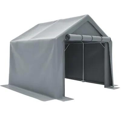 Produktbild von Geräteschuppen, wetterfestes Lagerzelt, Fahrradgarage, Motorradunterstand, Werkzeugzelt, Stahlrahmen, dunkelgrau,  244x241x217cm