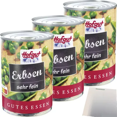 Produktbild von Hofgut Erbsen sehr fein 3er Pack (3x425ml Dose) + usy Block