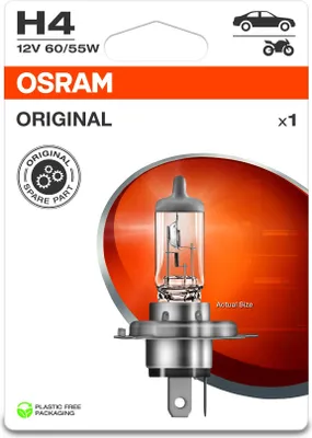Produktbild von Osram ORIGINAL LINE 12V, H4, halogen headlight lamp, Single Blister (1 lamp), white