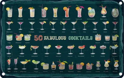 Produktbild von vianmo Blechschild 12x18 cm Alkohol 50 Fabulous Cocktails Drinks