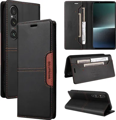 Produktbild von Handyhülle für Sony Xperia 1 V Hülle, Leder Flip Wallet Kartenfach Stand Schutzhülle Schwarz