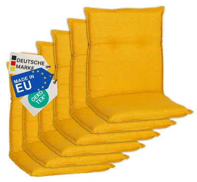 Produktbild von NYVI Gartenstuhl Auflagen Niedriglehner 6er Set Barcelona - UV-Beständig, Atmungsaktiv, Strapazierfähig - Niedriglehnerauflagen Sitzkissen Outdoor - Sitzauflagen für Gartenstühle 100x50cm Senfgelb