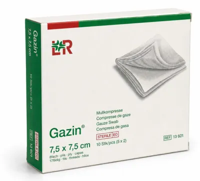 Obrázek produktu pro Lohmann & Rauscher Gazin gázový obklad sterilní, 7,5 x 7,5 cm, 8 skladeb, 5 x 2 kusy