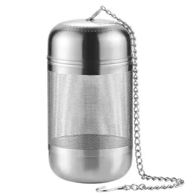 Produktbild von Stark versiegelndes Tee-Ei mit Kette Auslaufsicherer Deckel Glatte Oberfläche Einfache Reinigung Edelstahl Teekanne Feinmaschiger Kaffeefilter Teegeschirr-D