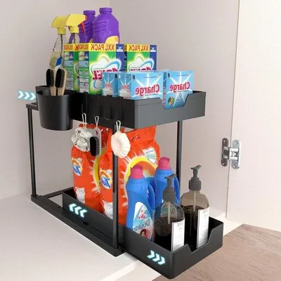 Productafbeelding van Famanu organizer voor onder de spoel, 2 niveaus met haken en scheidingswanden - zwart