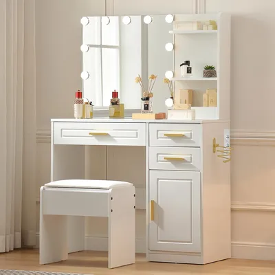 Produktbild von Schminktisch – Schminktafel – Schminkkommode – Schminkspiegel – Schminkorganizer – Mit beleuchtetem Spiegel