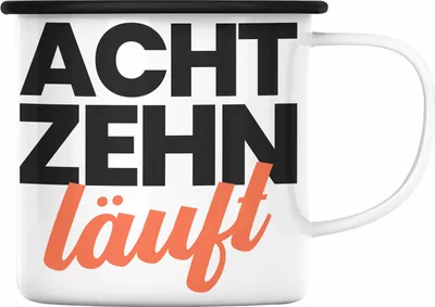 Produktbild von Trendation - 18. Geburtstag Emaille Tasse Geschenk Mädchen Jungen Geschenkidee Lustig Spruch Sprüche 18 Geschenke Geschenkideen zum 18 Bday 18er (Schwarz)