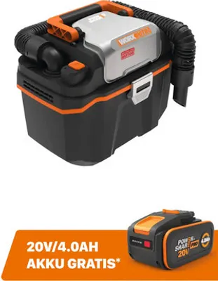 Image de Aspirateur eau et poussières sans fil WORX Nitro 20V 8L WX031.9, moteur Brushless +  : batterie de rechange WA3644 20V (4,0 Ah)
