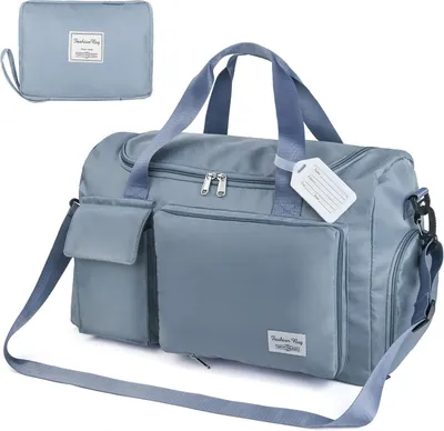 Produktbild von Flintronic 35L Faltbare Reisetasche Gepäcktasche Große Weekender Übernachtungstasche Urlaubstasche Wasserdicht Sporttasche für Herren Damen (mit 1 Gepäckanhänger) - Blau