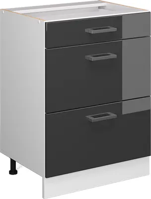 Produktbild von Vicco Küchenunterschrank R-Line, 60 cm mit Schubladen, ohne Arbeitsplatte, Anthrazit Hochglanz/Weiß