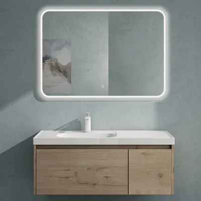 Produktbild von doporro Badmöbelset Waschbecken-Unterschrank mit Soft-close in Eiche Greige für Badezimmer 100x50X40cm inkl. Mineralguss-Waschbecken Salerno