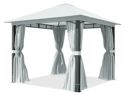 Image de TOOLPORT Pavillon de jardin 3x3 m, poteaux alu, toile de toit 220 g/m² gris - avec parois latérales et moustiquaires