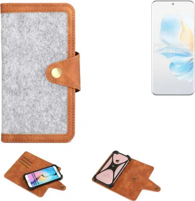 Produktbild von K-S-Trade Handyhülle kompatibel mit Honor 100 Schutzhülle Filz-Hülle Kunst-Leder hellgrau braun (1x)