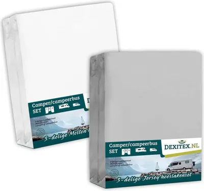 Produktbild von Dexitex Textilset Wohnmobil Heckbett mit Mittelmatratze 6er Set – 3Spannbettlaken + 3Molton – Hellgrau – Wohnwagen & Camper / Drap-housse lits jumeaux