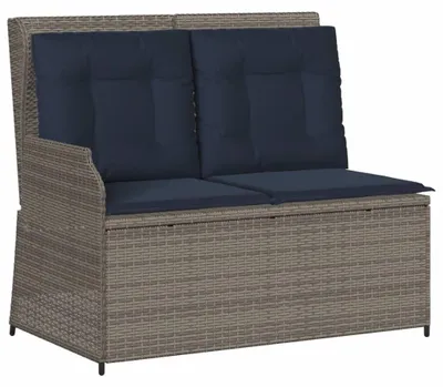 Image de Banc de jardin vidaXL avec fonction allongée et coussins, gris, en polyrotin
