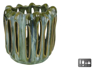 Immagine prodotto di Lanterna decorazione Vetroceramica verde bianco 17x17x16,5 cm luce d'atmosfera