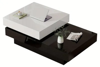 Image de Table basse pivotante moderne, avec finition brillante et design noir et blanc
