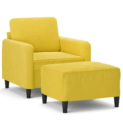Image de Fauteuil avec repose-pied jaune 60 cm velours
