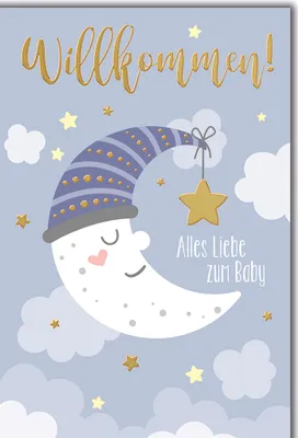 Produktbild von Baby Mond Geburt Willkommen alles Liebe Glückwunschkarte mit Umschlag