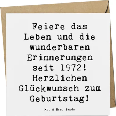 Produktbild von Mr. & Mrs. Panda Grußkarte Spruch 1972 Geburtstag - Weiß - Geschenk, Glückwunschkarte, Geburtstagsgruß, liebevoll handgefertigte Produkte, Klappkarte, faltkarte