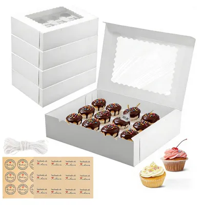 Cupcake-Transportboxen, 10 Stück, 12-Fach, mit Fenster, weiß