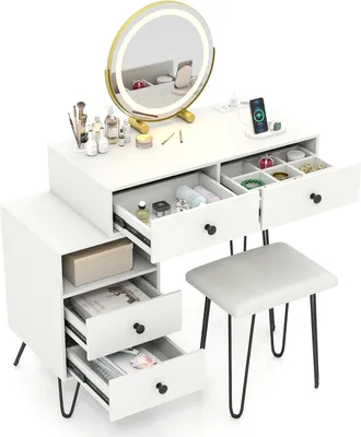 Image de Ensemble coiffeuse avec miroir pivotant, éclairage et tabouret