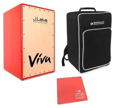 Image de Cajon J.Leiva Viva Red rouge avec housse et coussin d'assise rouge