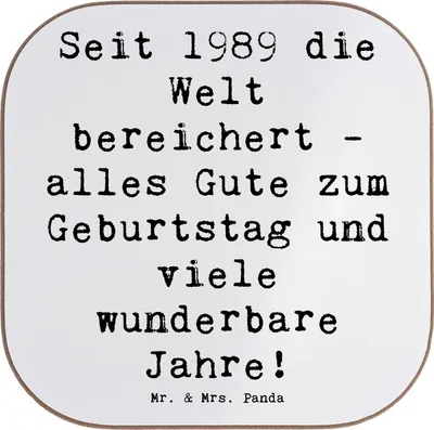 Produktbild von Mr. & Mrs. Panda Untersetzer für Gläser Spruch 1989 Geburtstag - Weiß - Geschenk, Tischschoner, Glas, Lachen, Happy Birthday, Tischuntersetzer, Herzliche Botschaft, Alter