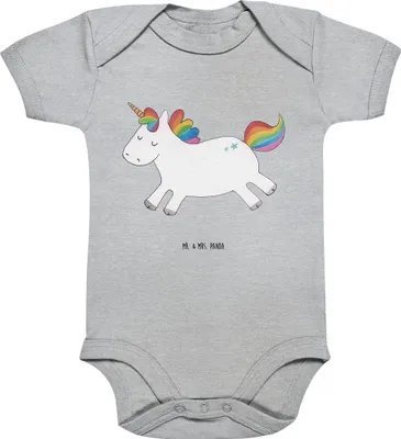 Produktbild von Mr. & Mrs. Panda overall baby Einhorn Happy 3. - 6. Monat - Heather Grey - Geschenk, Lächeln, Einhörner, Babystrampler, Strampler, babykleidung body, Babybody, Unicorn