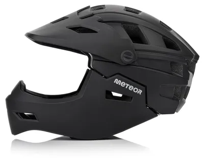 Produktbild von Meteor Hydra Fullface Fahrradhelm mit abnehmbarem Kinnschutz, LED-Licht, 15 Belüftungsöffnungen, Größe S 51-55 cm Schwarz