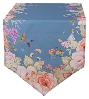 Immagine prodotto di Runner da tavola Clayre & Eef 50x160 cm fiori di cotone blu