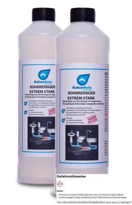 Two bottles of KaiserRein Rohrreiniger extrem stark are shown against a white background.