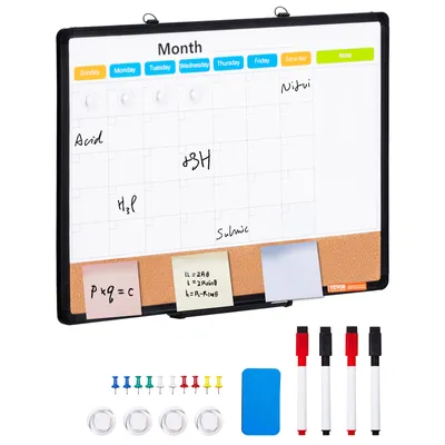 Zdjęcie produktu dla VEVOR 24" x 18" miesięczny kalendarz, tablica biała i korkowa z aluminiową ramą - 2 w 1 magnetyczna, suchościeralna tablica do montażu na ścianie - idealna do szkoły, domu, biura