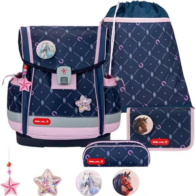 Produktbild von Belmil Classy Plus ergonomisches Schulranzen-Set 5-teilig "Midnight Gallop" mit Brustgurt, Magnetverschluss, Patch Set 3 Stück