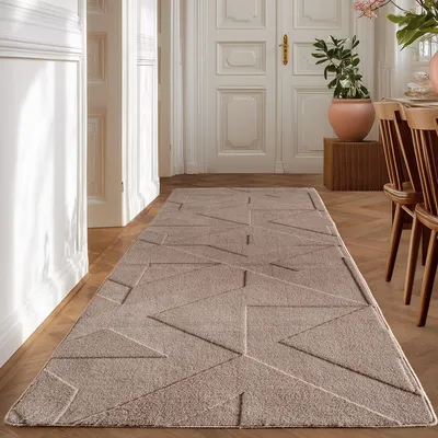 Produktbild von Homebyhome Boho Teppich Skandinavischer Kurzflor mit 3D Effekt, Waschbar Teppich für Wohnzimmer, Grösse: 80x250 cm