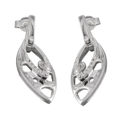Produktbild von Ohrstecker Ohrring 30x12mm zweifach Hänger glänzend mit Zirkonias Silber 925 silber 30x12mm