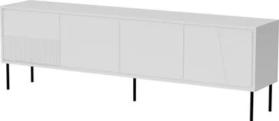 Produktbild von TV Schrank ABUDABI 200 cm 4D WEIß MATT mit Schwarze Metallbeine mit gefräster fronten 4 Türen Stehen Unterschrank Lowboard Fernsehschrank Modern TV Board Sideboard Metallfüße