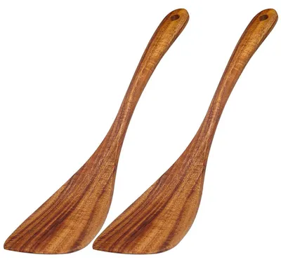Image de 2 spatules en bois d'acacia, dimensions 31 x 7 cm
