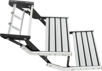 Zdjęcie produktu dla Aluminiowe stopnie wejściowe - Model składany - Do kampera, przyczepy kempingowej, jachtu - Nośność 200 kg - 55×88×44 cm - Srebrny