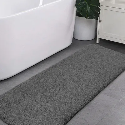 Image de Tapis de bain antidérapant, très long et épais, moelleux, en microfibre douillette, tapis de bain, ultra-absorbant, lavable en machine - 50 x 178 cm (gris foncé)
