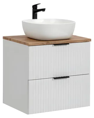 Produktbild von Badezimmer-Set NOXERA 60 cm – Mattweiß und Wotan-Eiche mit Aufsatzwaschbecken