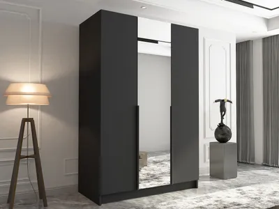 Obrázek produktu pro Vysoká šatní skříň 150 cm se zrcadlem SHEELA 2 - černá