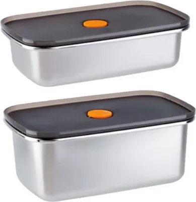 Produktbild von Edelstahl-Lebensmittelbehälter mit luftdichtem Deckel, Lunchbox, Frischhaltebox, Eisbox, spülmaschinen-/ofen-/gefrierschrankfest (600ml + 1000ml)